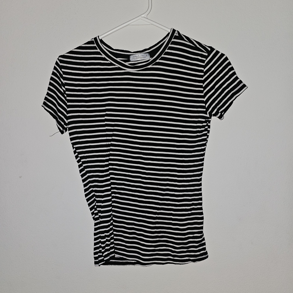 Haley & Jane Black and White Striped Top JUNIORS Sz M